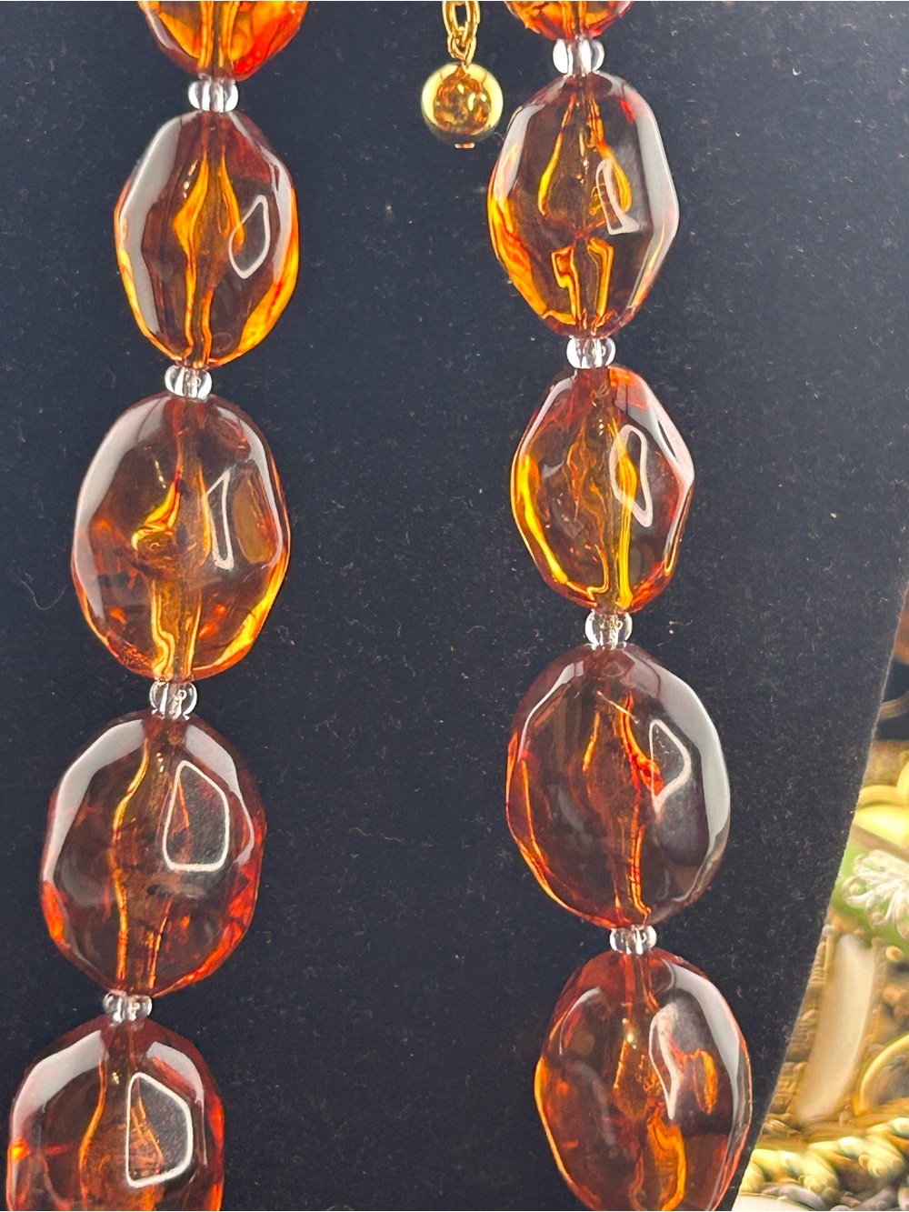Vintage Joan Rivers Faux Amber Bead Necklace in Rich Cognac and Gold-Tone - Picture 16 of 16